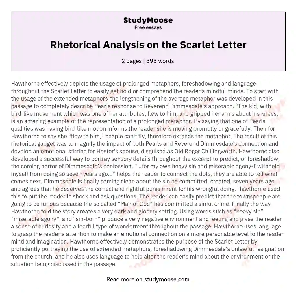 Rhetorical Analysis on the Scarlet Letter