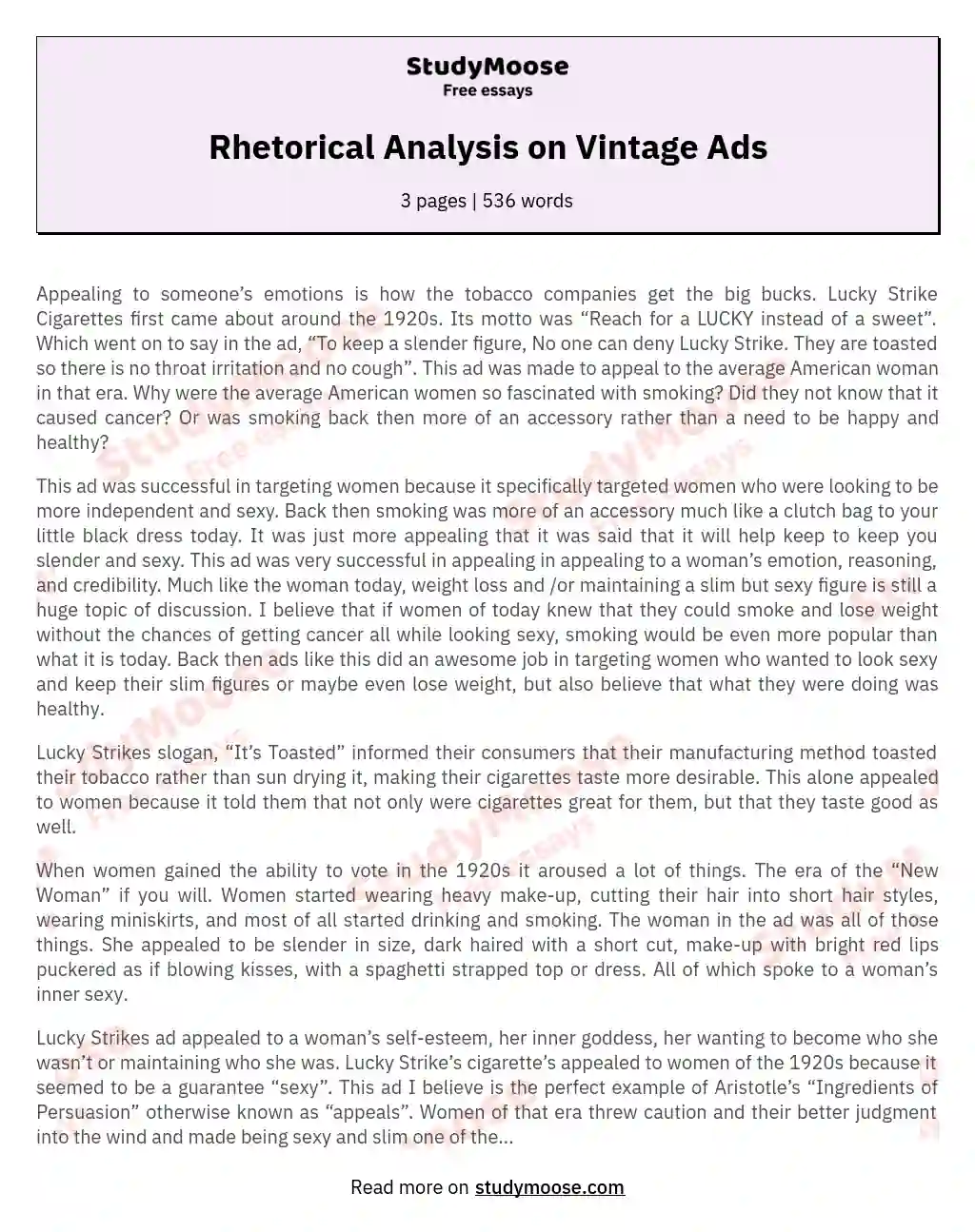 Rhetorical Analysis on Vintage Ads