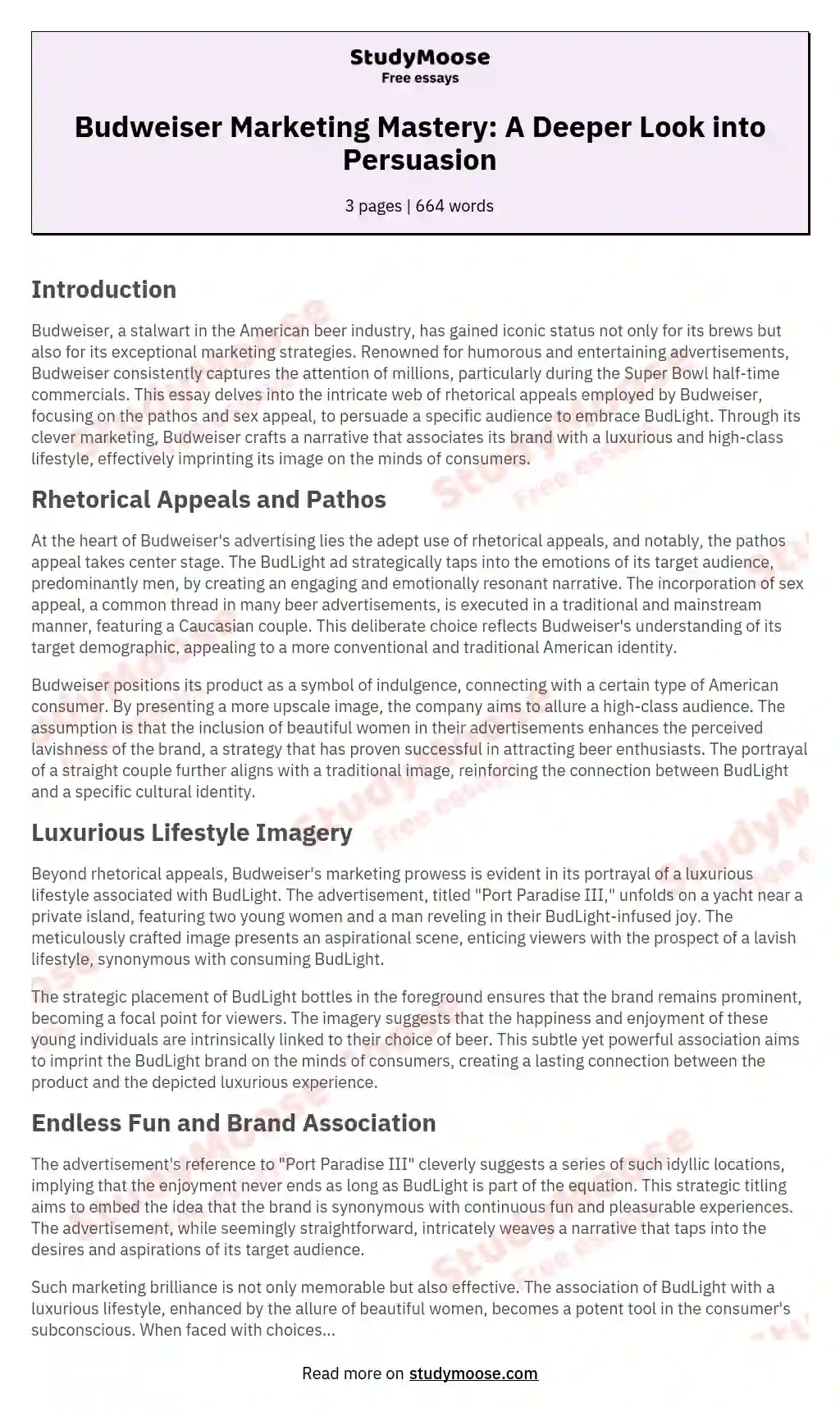 Rhetorical Analysis Paper: Budlight Advertisement