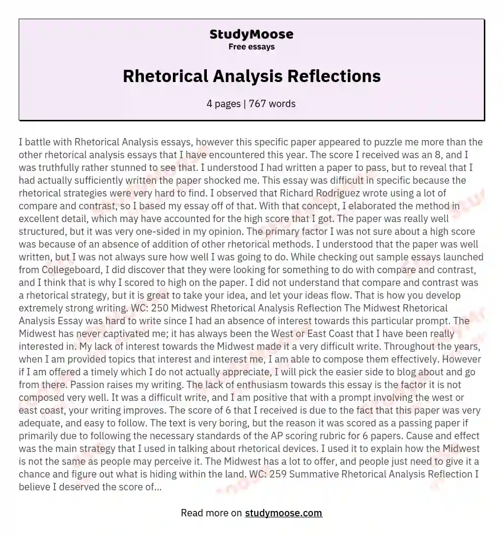 Rhetorical Analysis Reflections essay