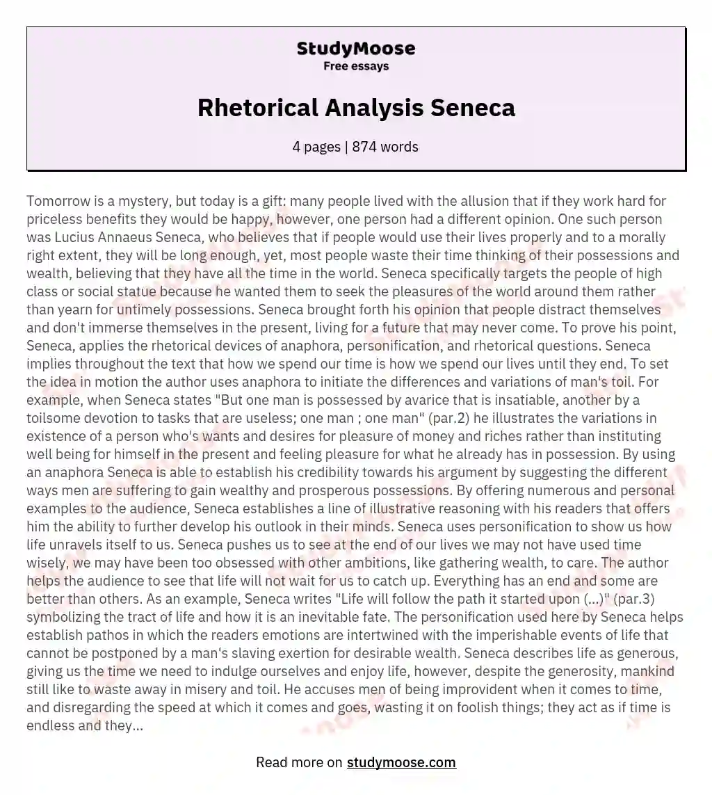 Rhetorical Analysis Seneca essay