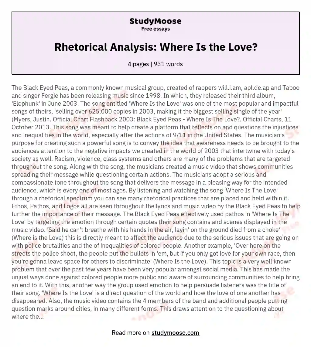 Rhetorical Analysis: Where Is the Love? essay