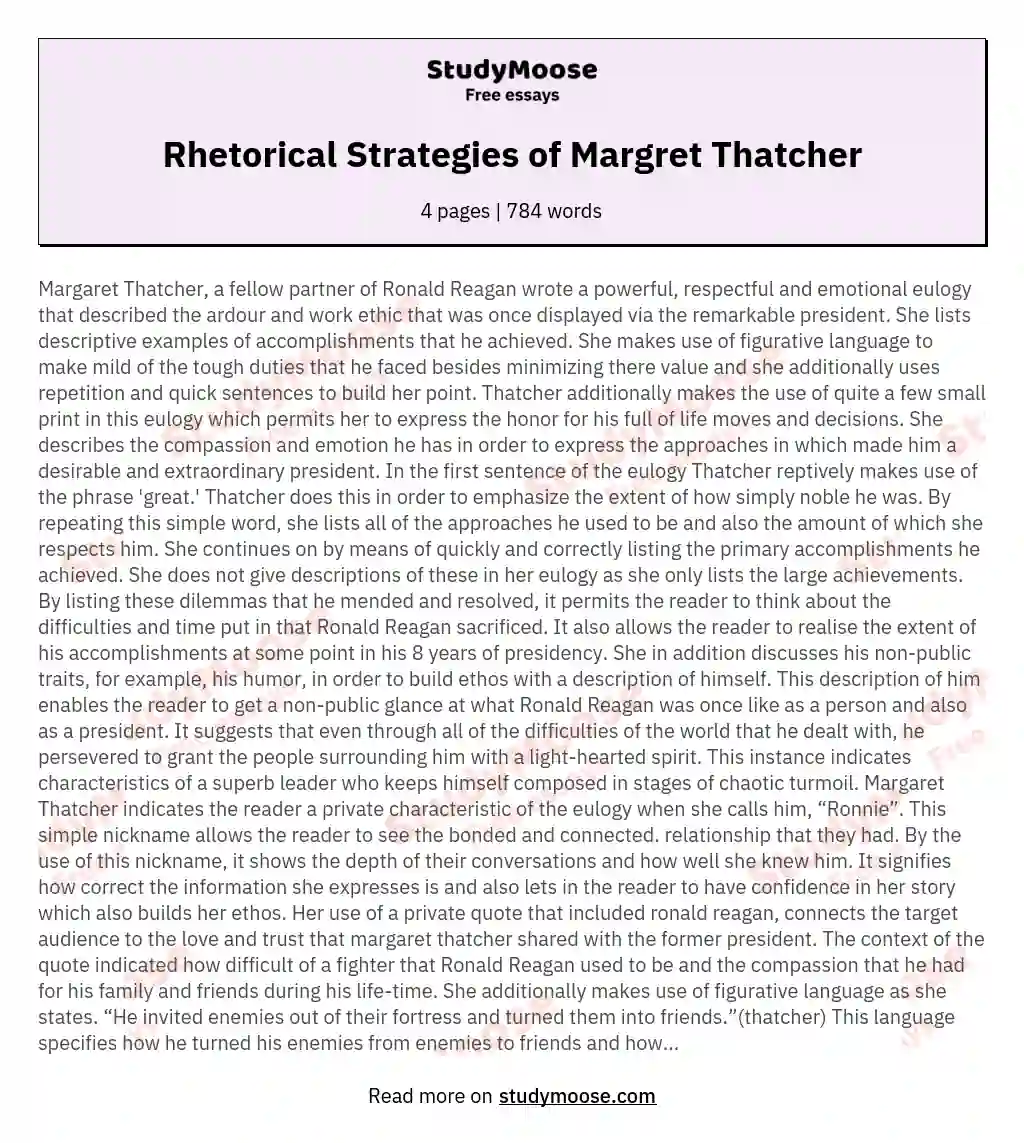 Rhetorical Strategies of Margret Thatcher essay