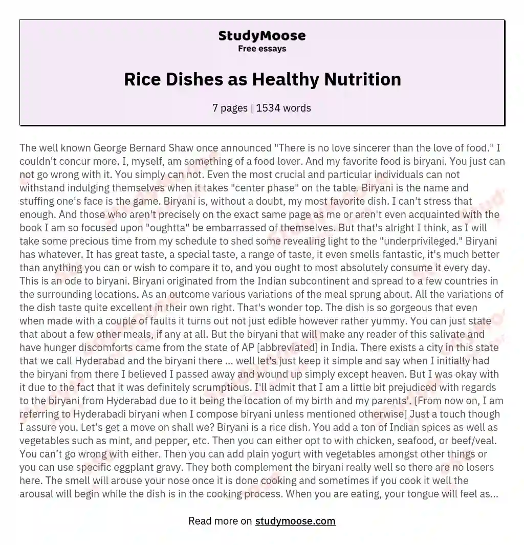 Rice Dishes as Healthy Nutrition essay
