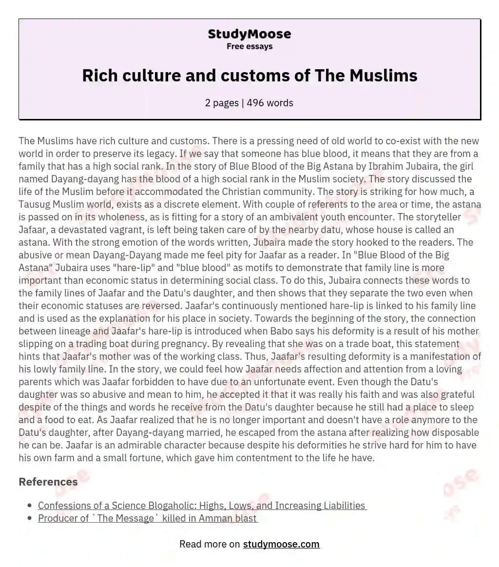 Rich culture and customs of The Muslims essay