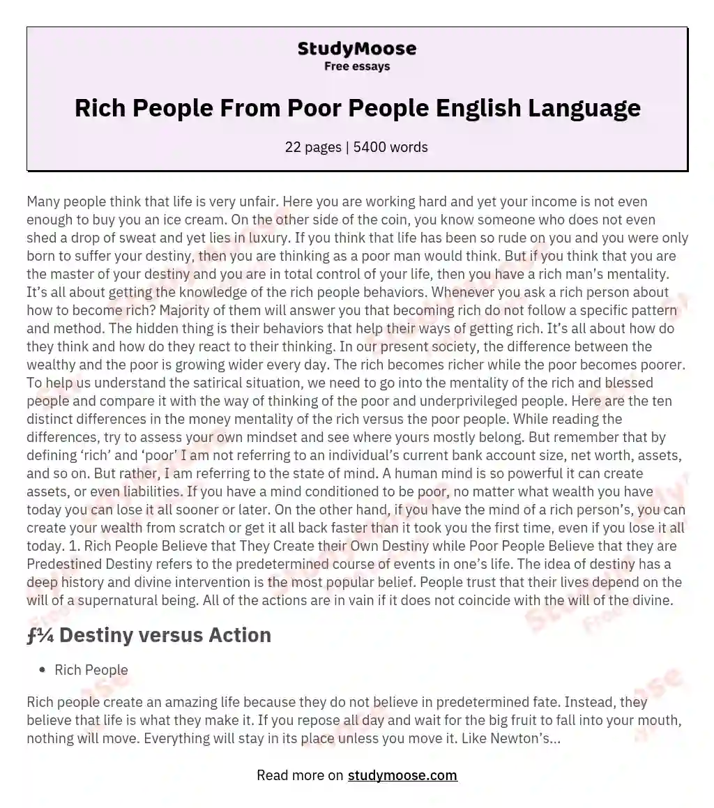 Rich People From Poor People English Language essay