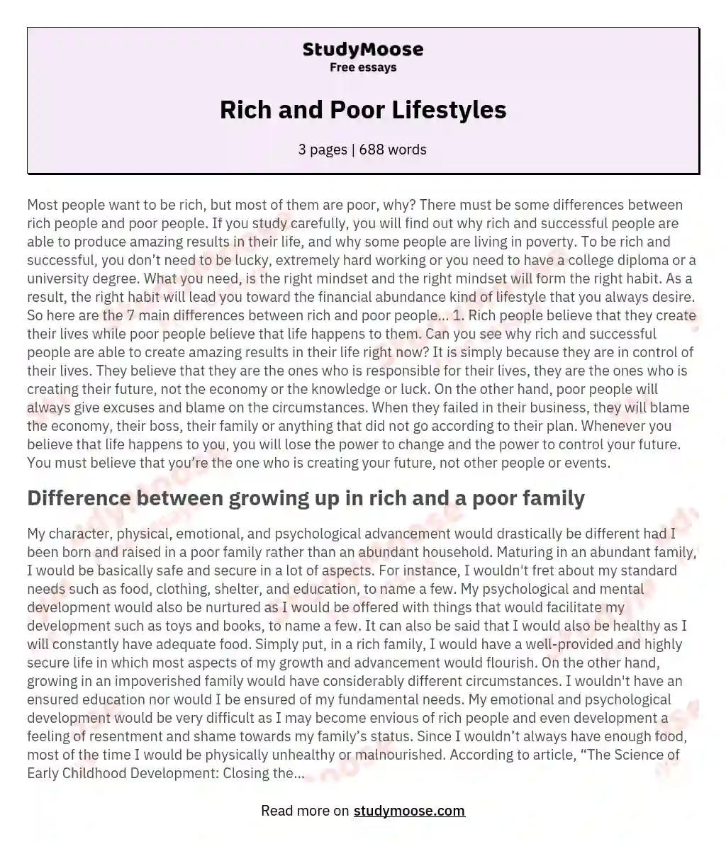 Rich and Poor Lifestyles