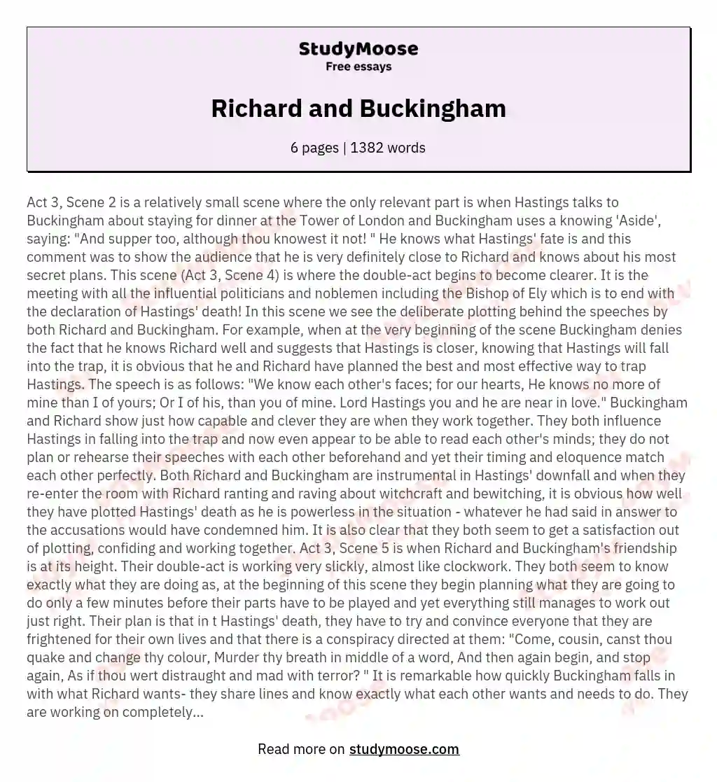 Richard and Buckingham essay