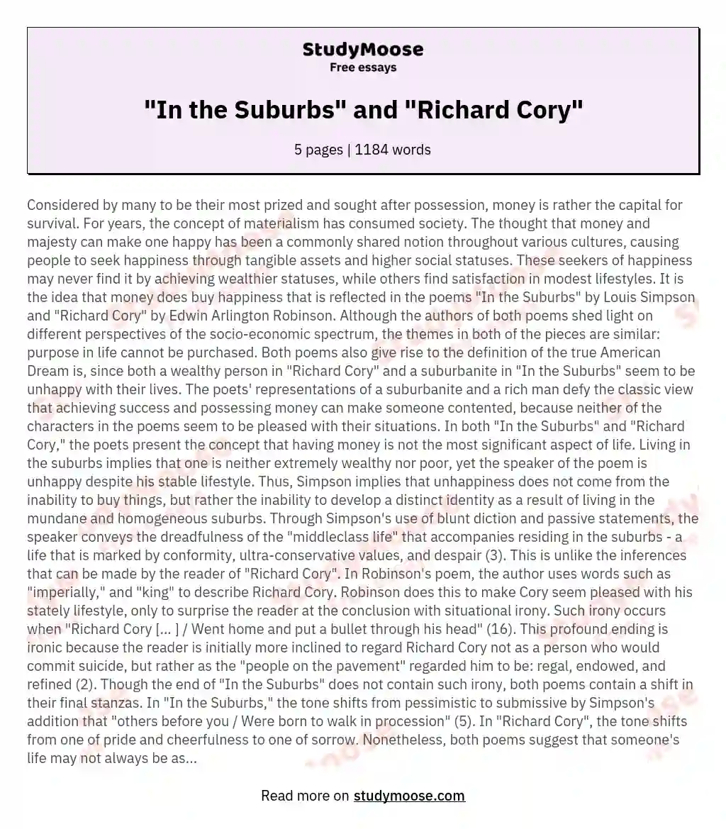 "In the Suburbs" and "Richard Cory"