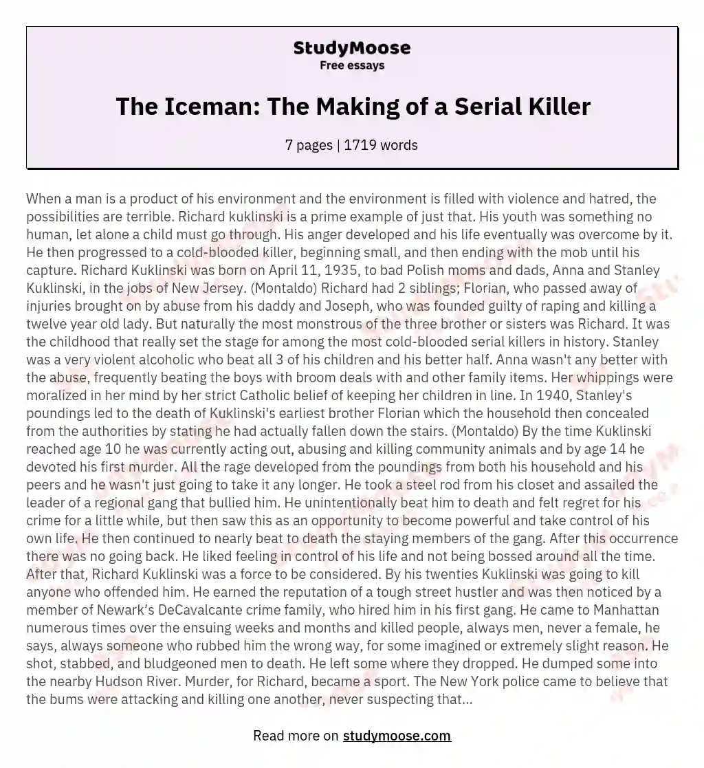 The Iceman: The Making of a Serial Killer essay