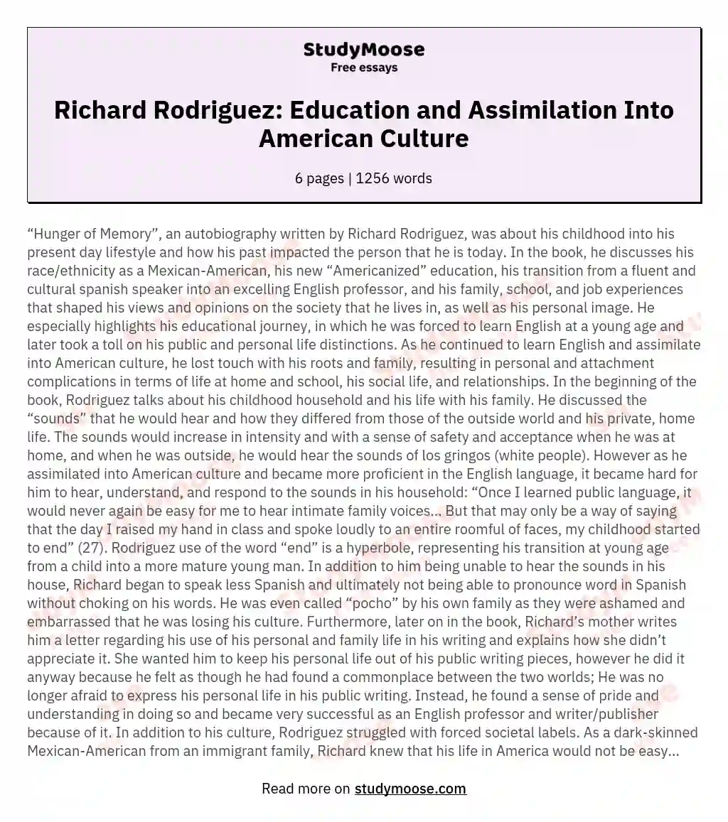 Richard Rodriguez: Education and Assimilation Into American Culture essay