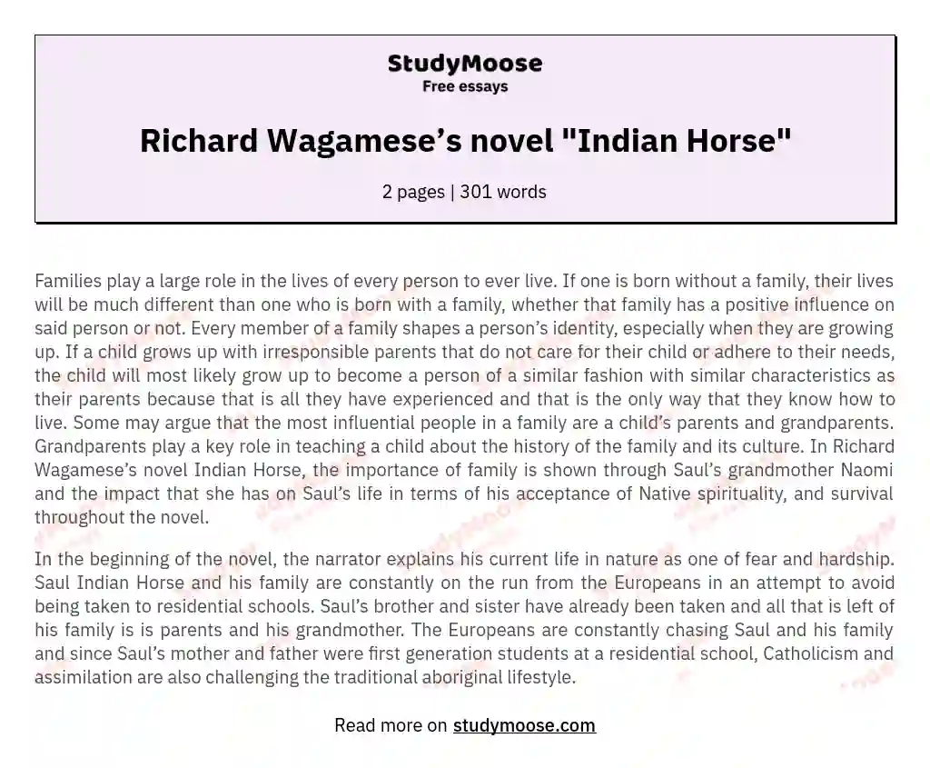 Richard Wagamese’s novel "Indian Horse" essay