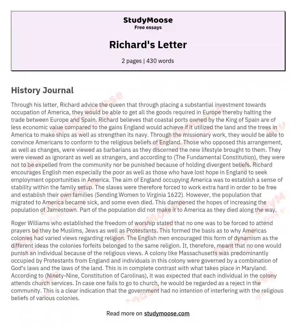 Richard's Letter essay