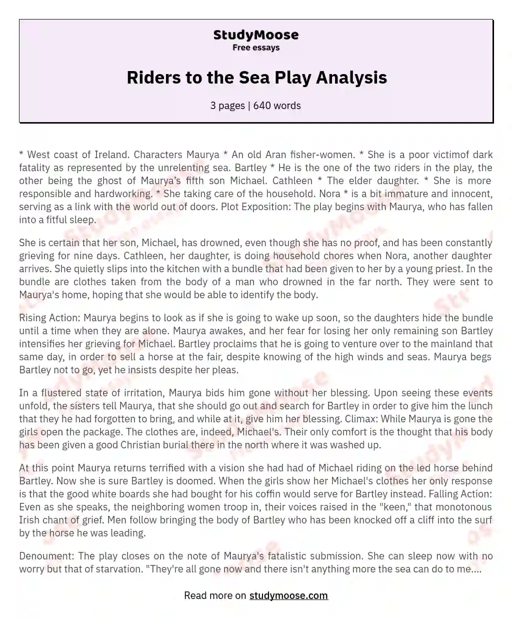 Riders to the Sea Play Analysis essay