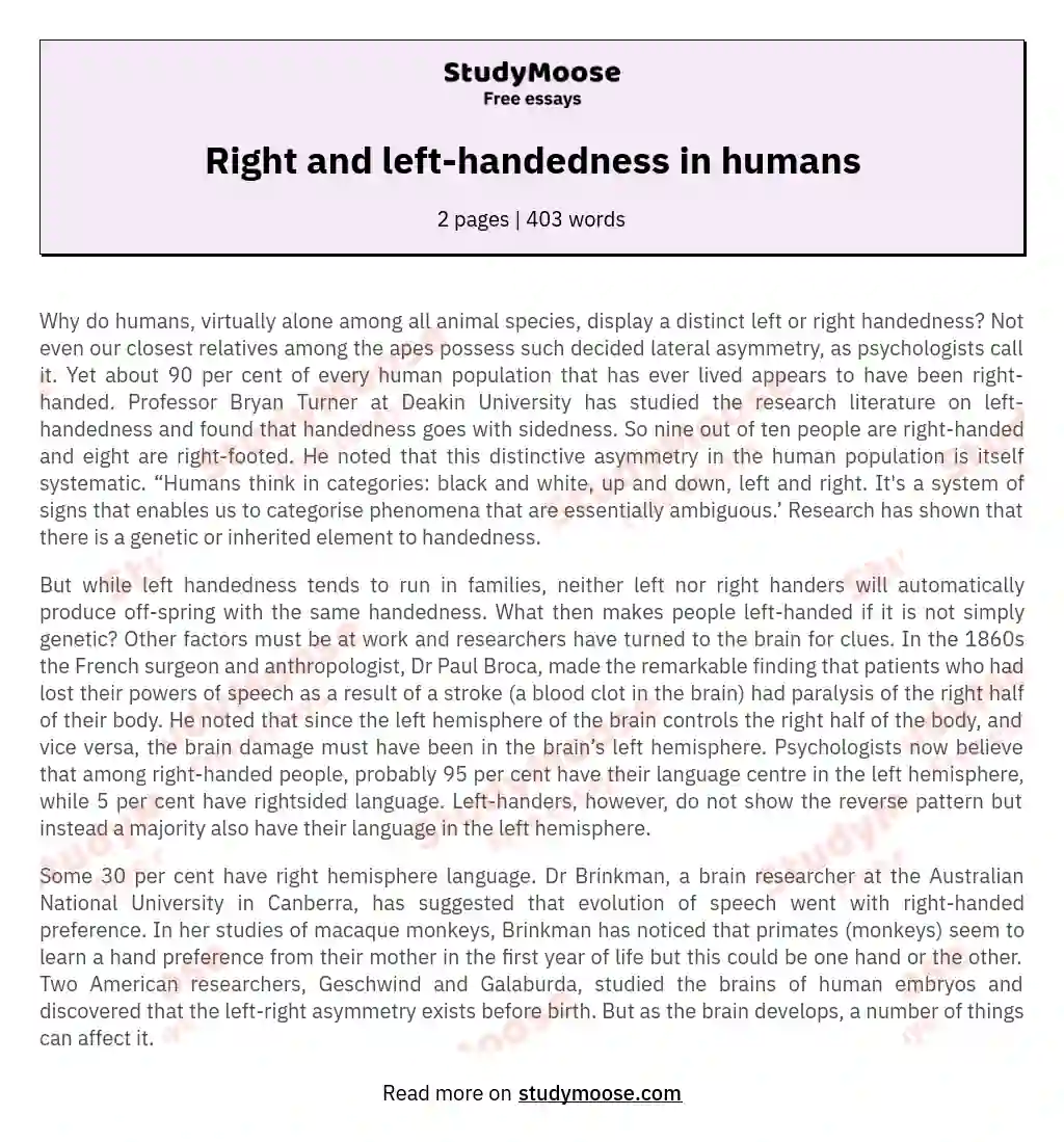 Right and left-handedness in humans essay