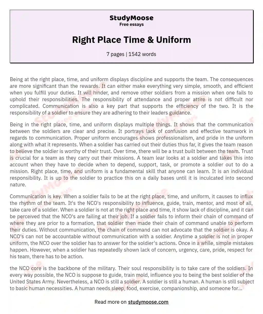 Right Place Time & Uniform essay