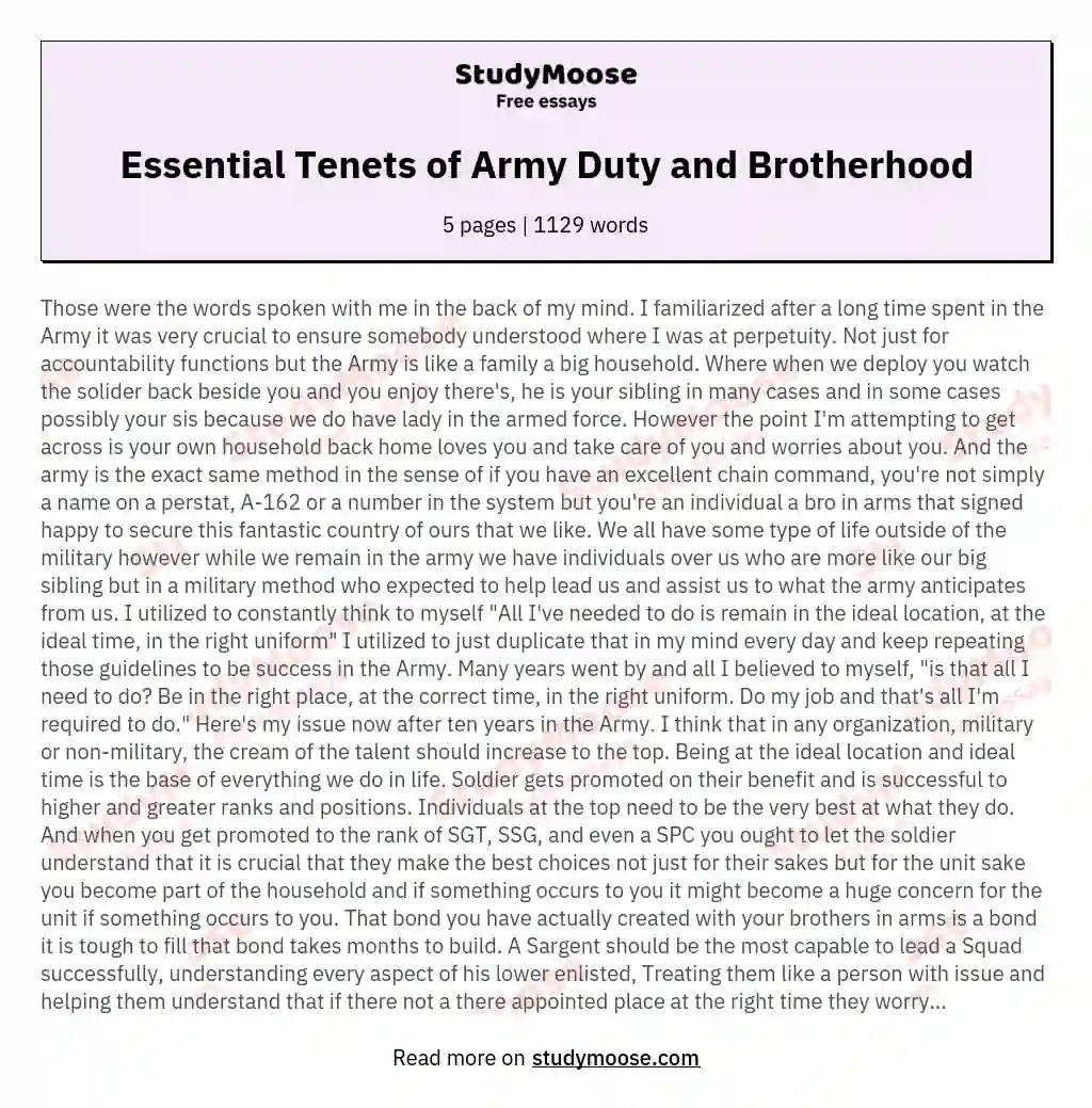 Essential Tenets of Army Duty and Brotherhood essay
