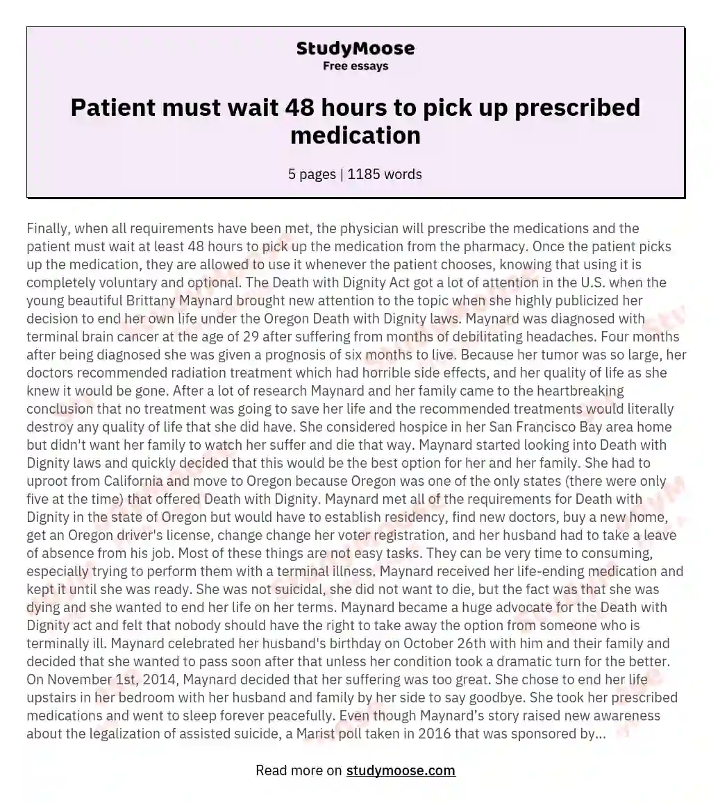 Patient must wait 48 hours to pick up prescribed medication essay