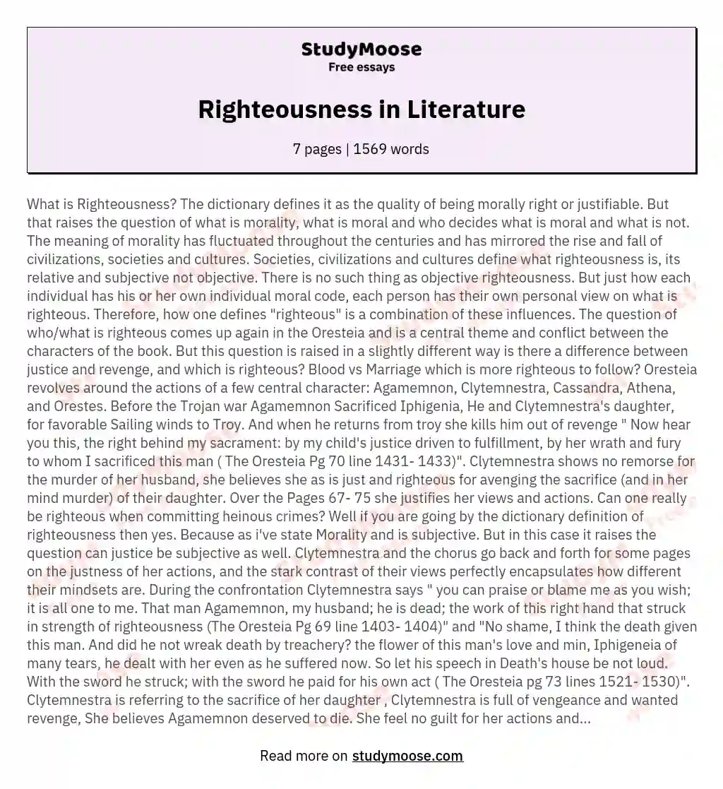 Righteousness in Literature essay