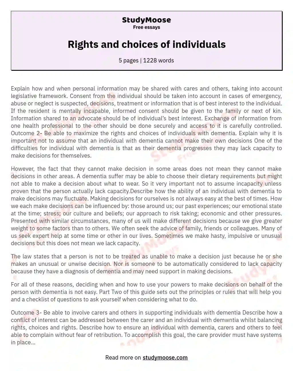 Rights and choices of individuals essay
