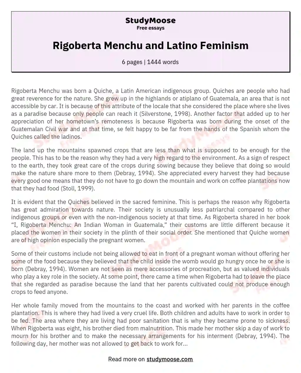 Rigoberta Menchu and Latino Feminism essay