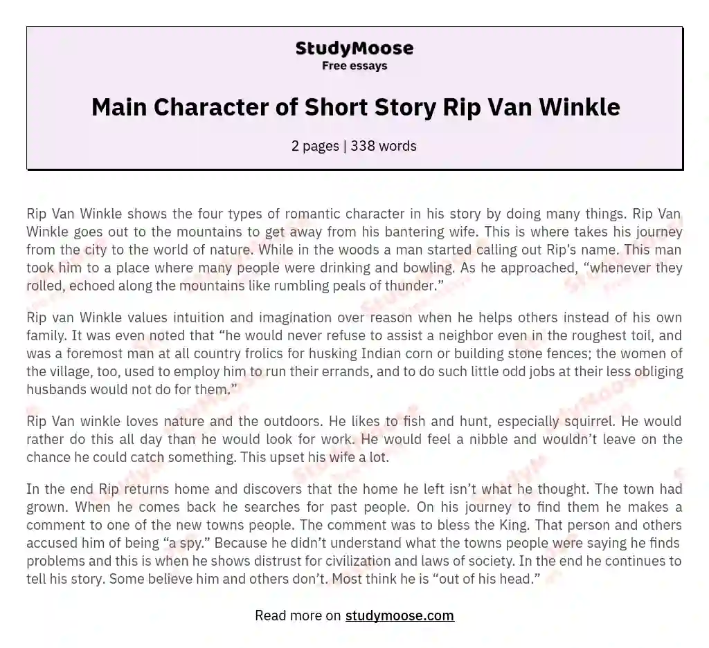 Main Character of Short Story Rip Van Winkle