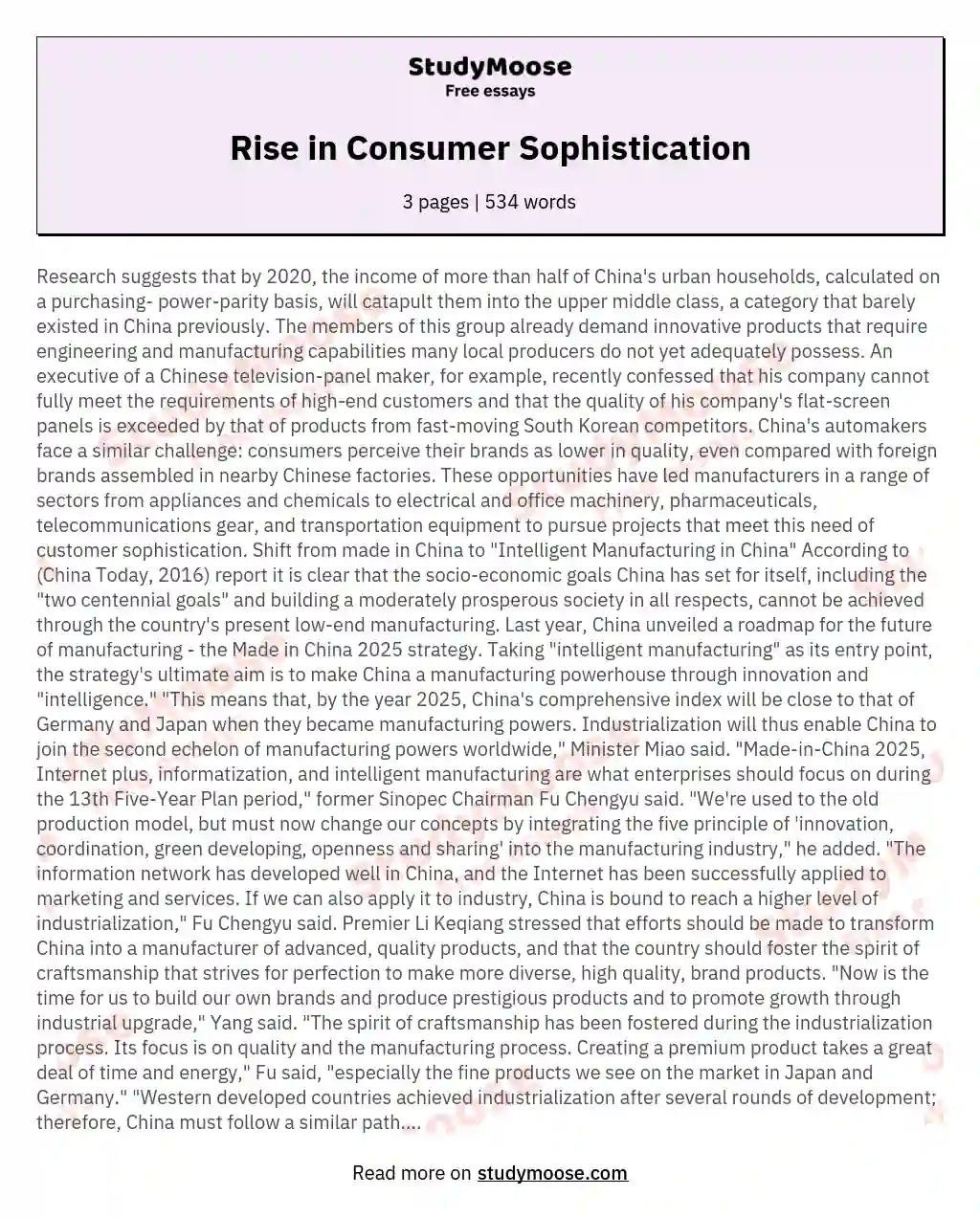 Rise in Consumer Sophistication essay