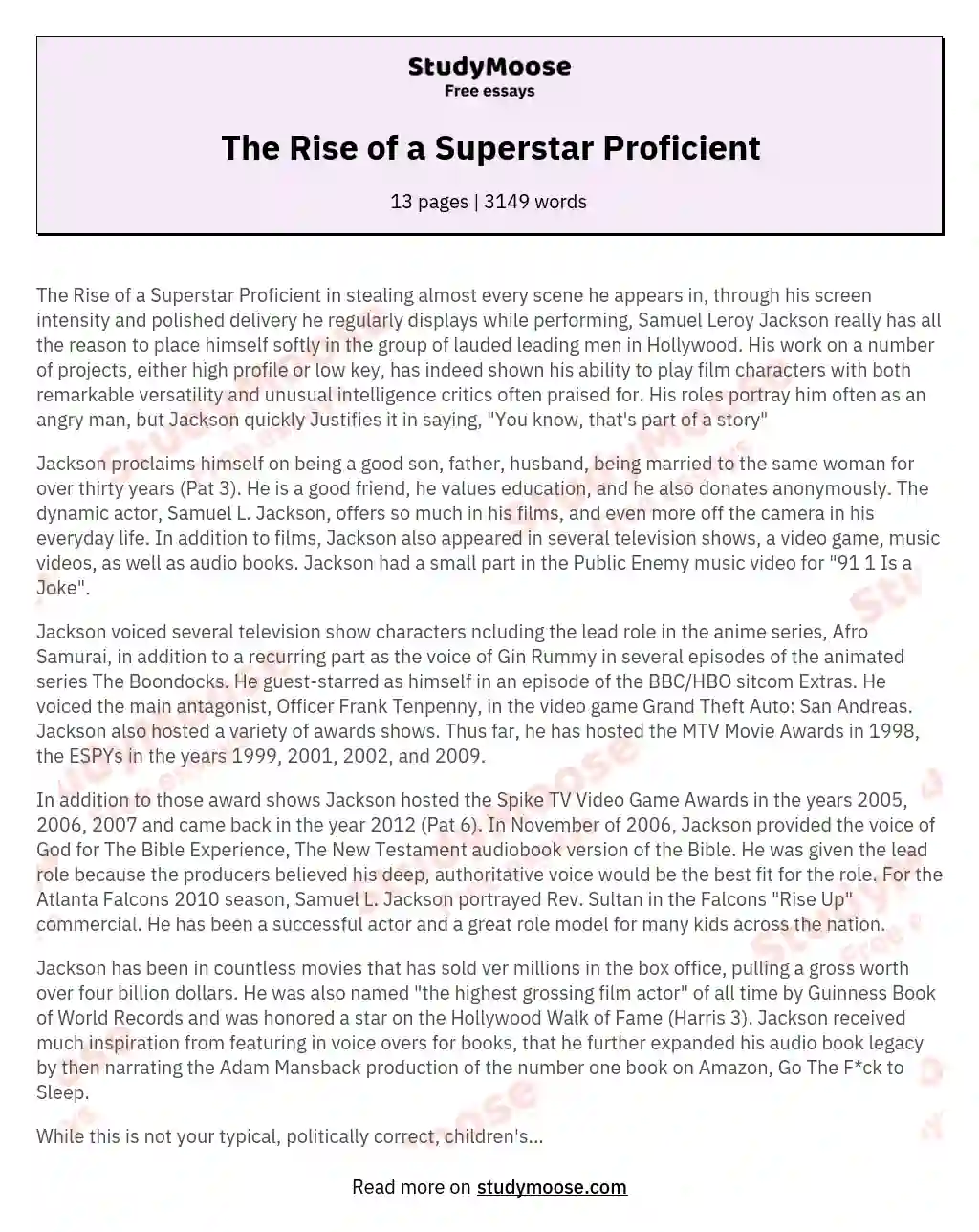 The Rise of a Superstar Proficient essay