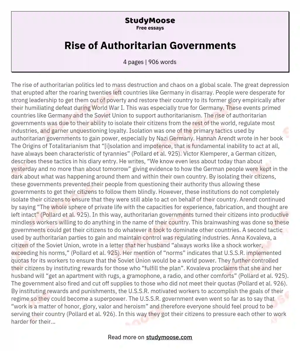Rise of Authoritarian Governments essay