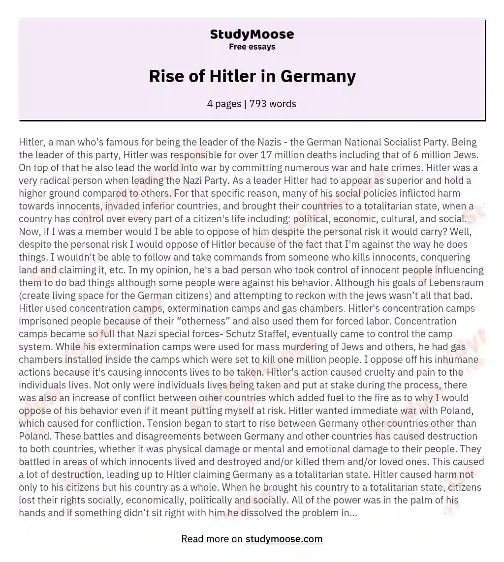 Rise of Hitler in Germany essay