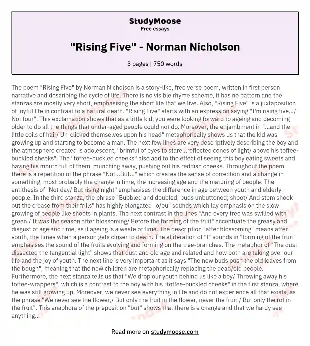 "Rising Five" - Norman Nicholson essay