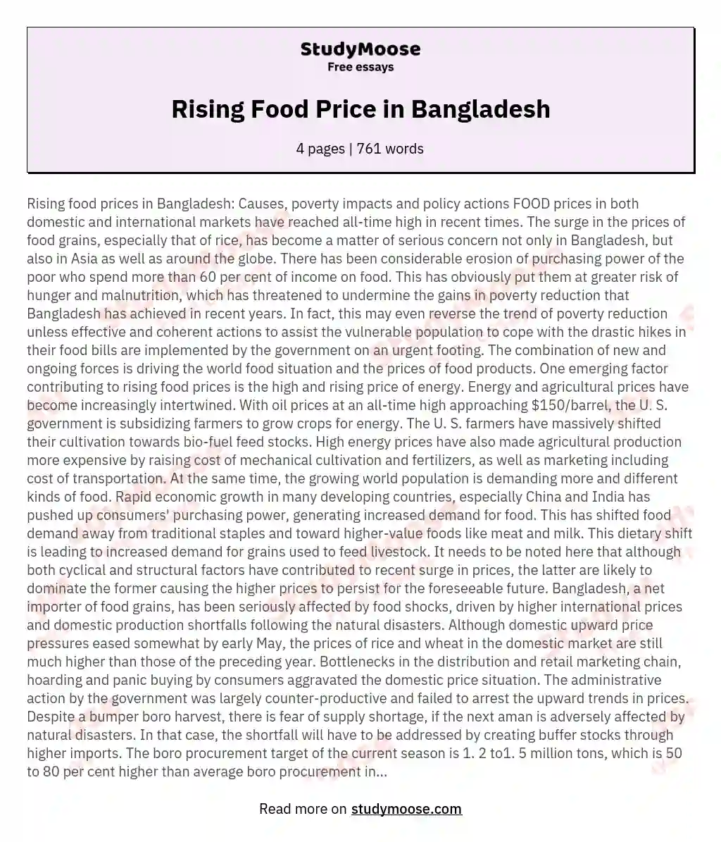 Rising Food Price in Bangladesh essay