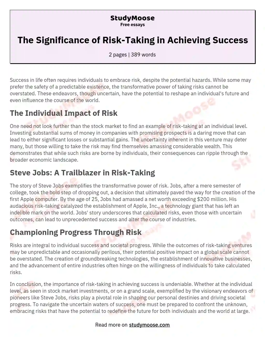 The Significance of Risk-Taking in Achieving Success essay