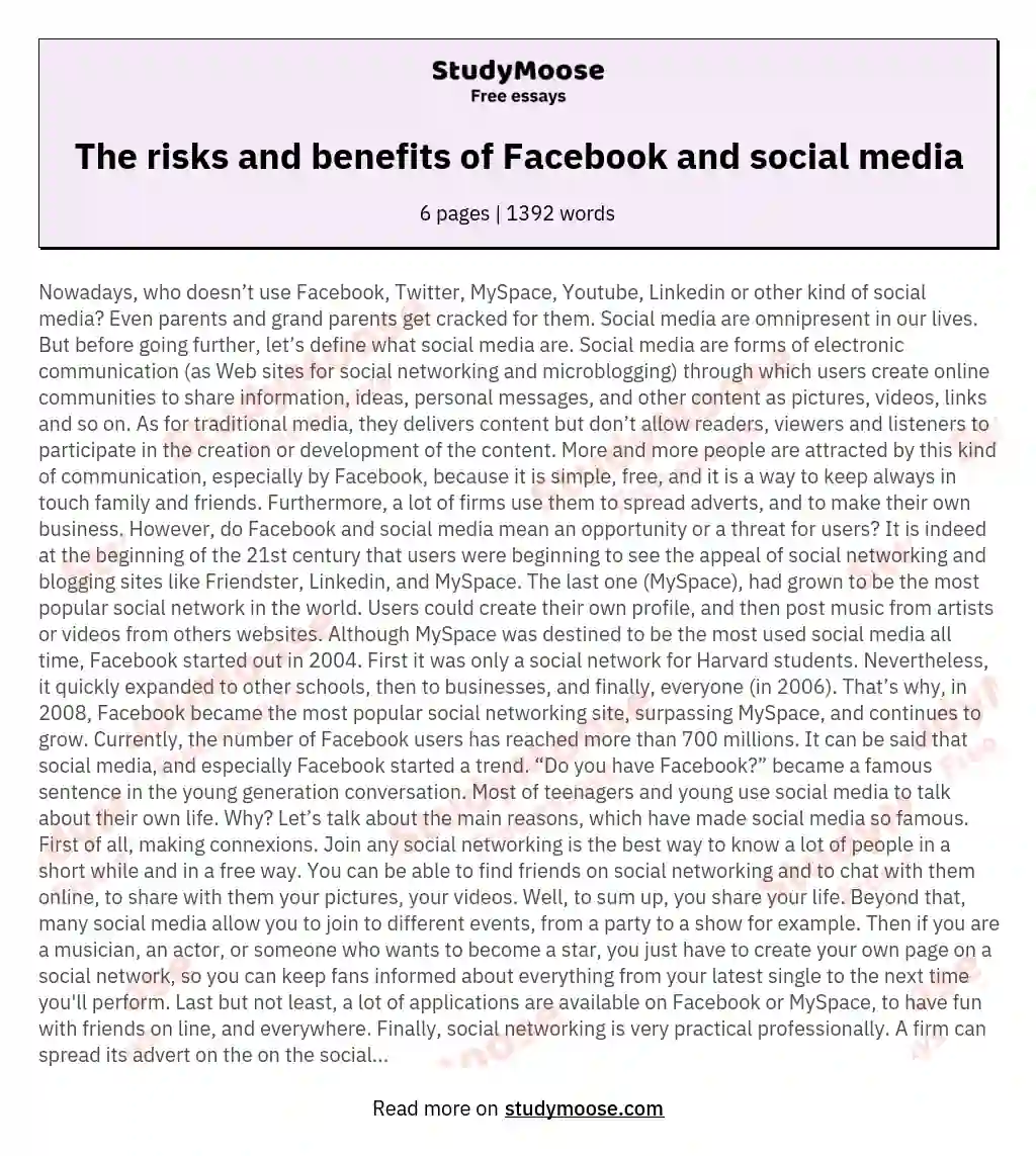 The risks and benefits of Facebook and social media