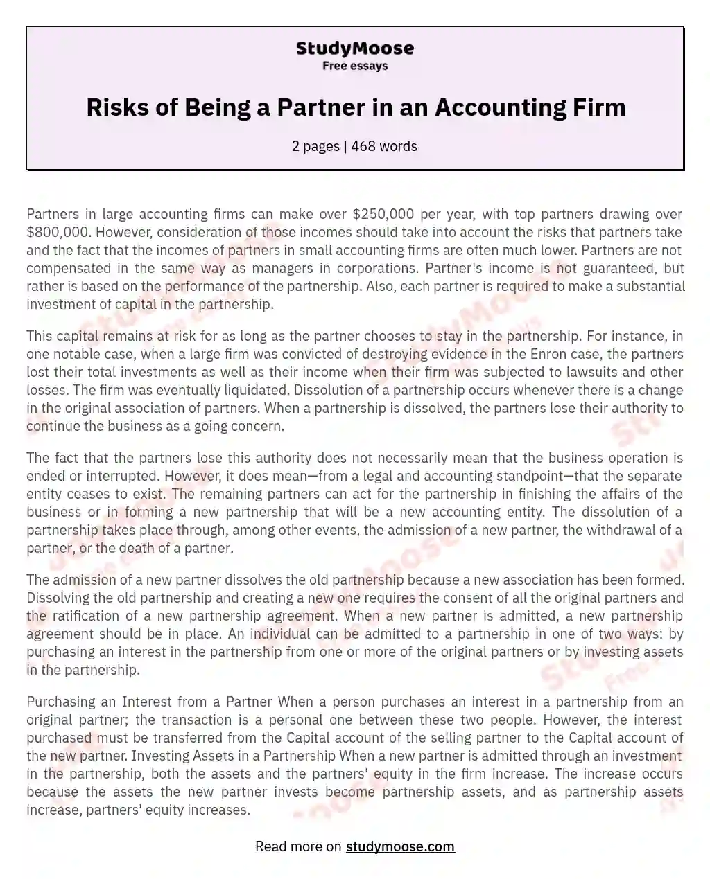 Risks of Being a Partner in an Accounting Firm