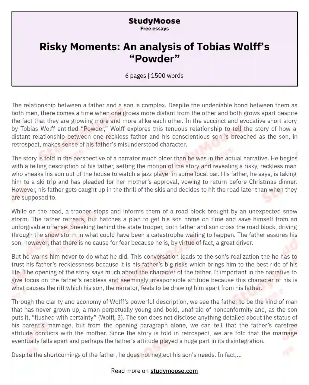 Risky Moments: An analysis of Tobias Wolff’s “Powder” essay
