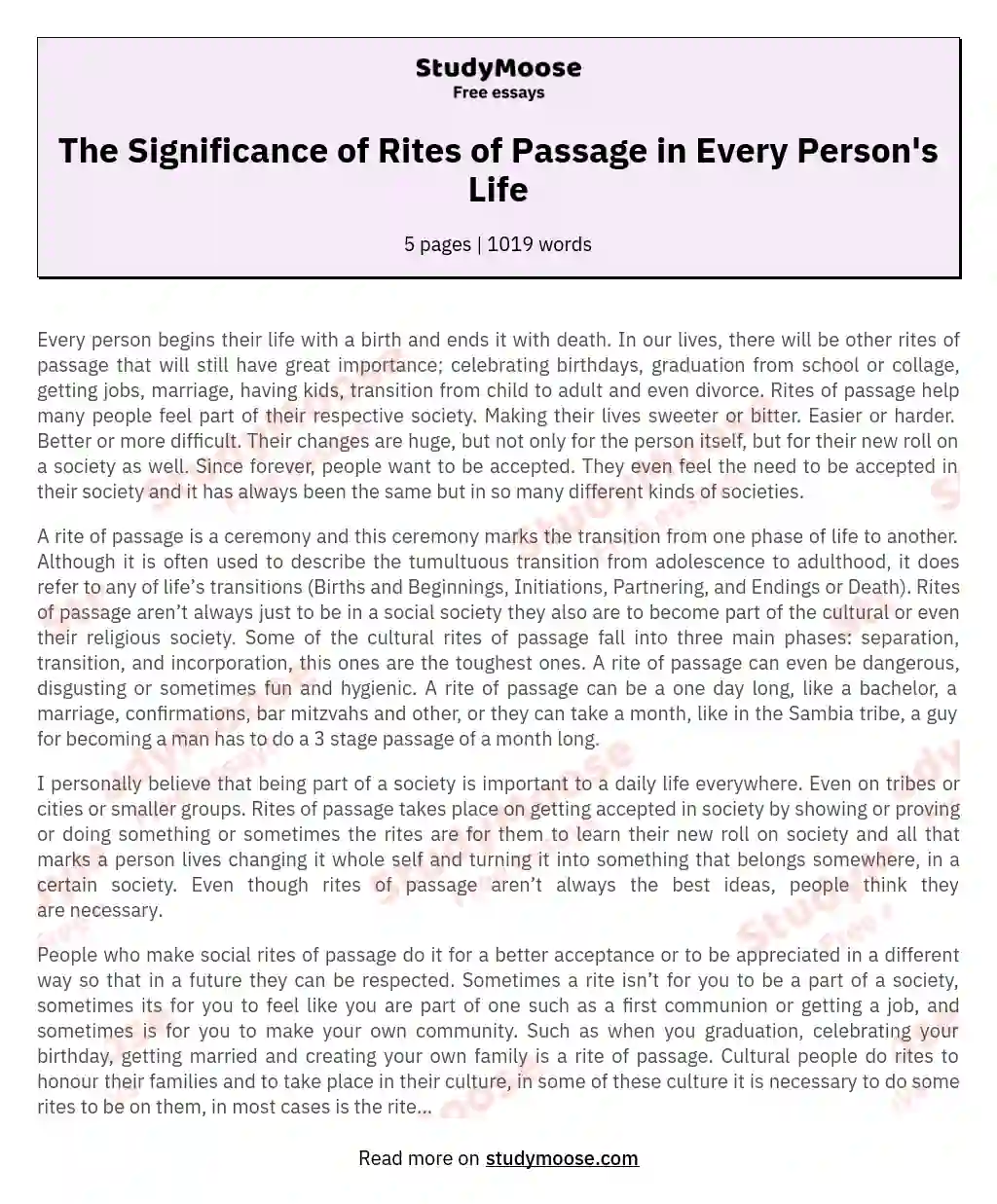 The Significance of Rites of Passage in Every Person's Life essay