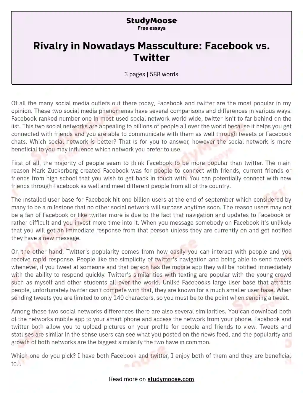 Rivalry in Nowadays Massculture: Facebook vs. Twitter