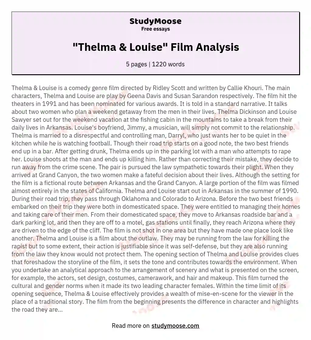"Thelma &amp; Louise" Film Analysis essay