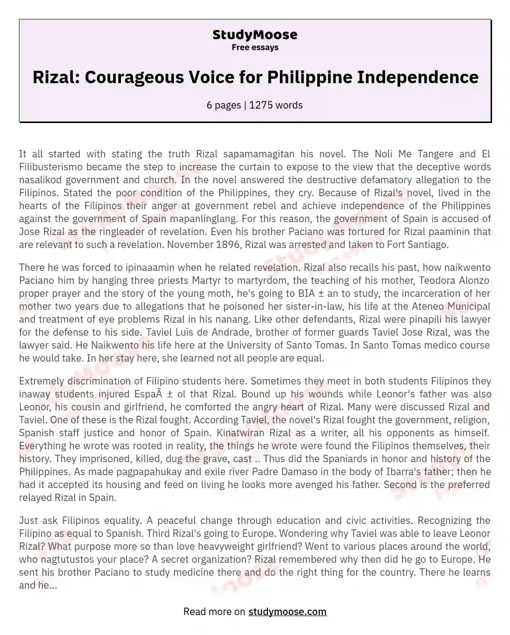 Rizal: Courageous Voice for Philippine Independence essay