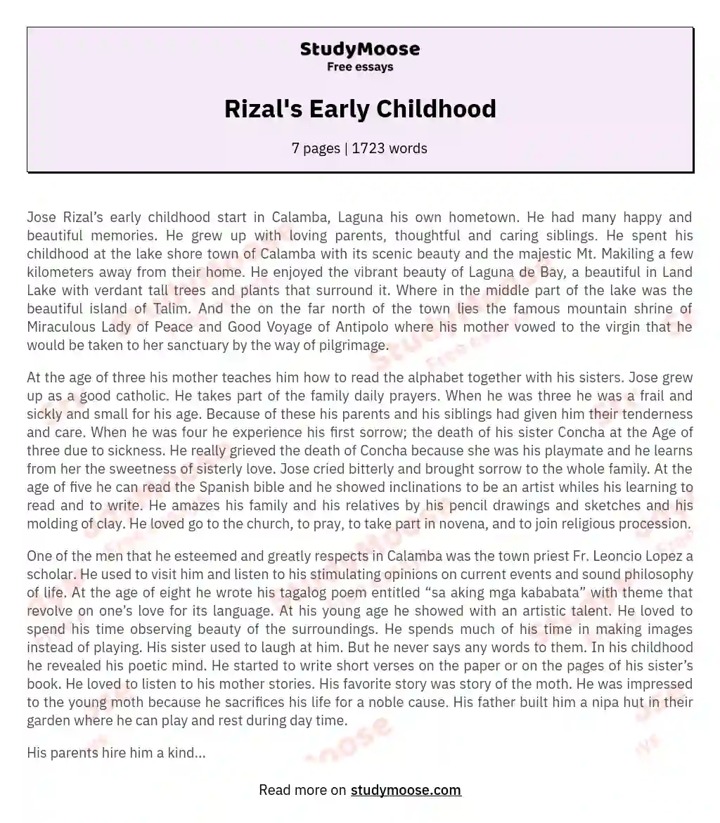 Rizal's Early Childhood essay