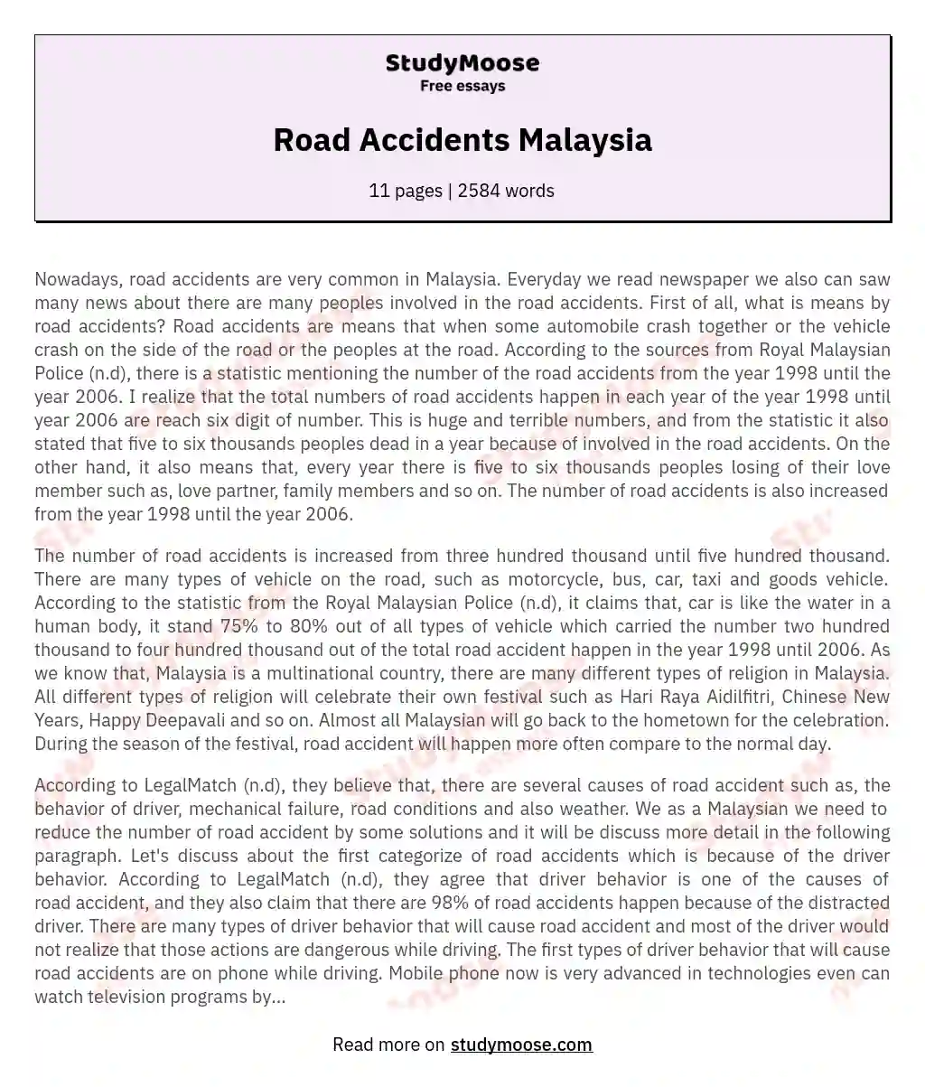 Road Accidents Malaysia essay