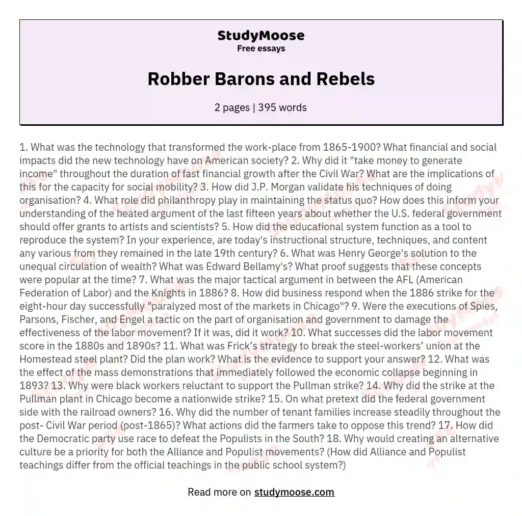 Robber Barons and Rebels essay