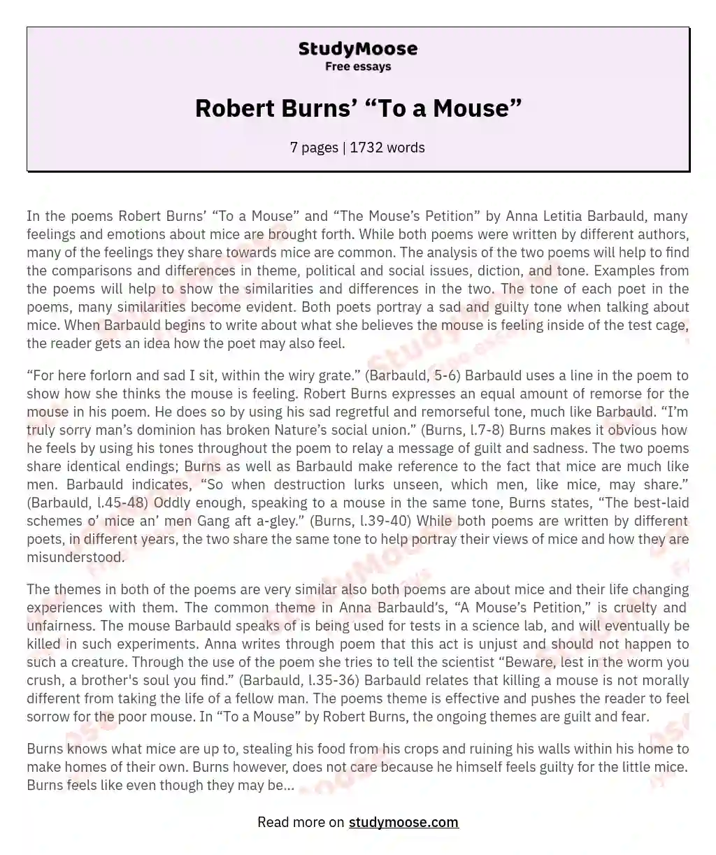 robbie burns poem to a mouse