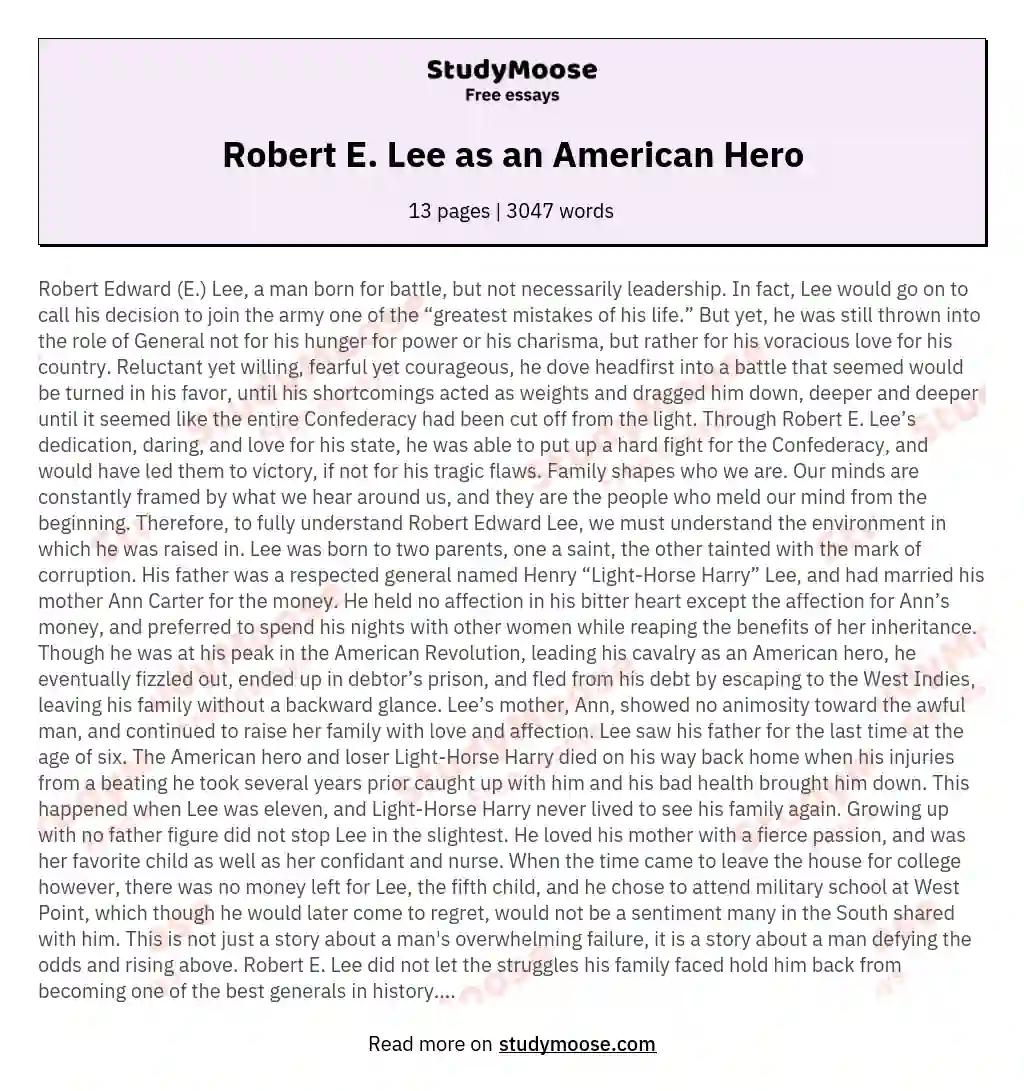 Robert E. Lee as an American Hero essay