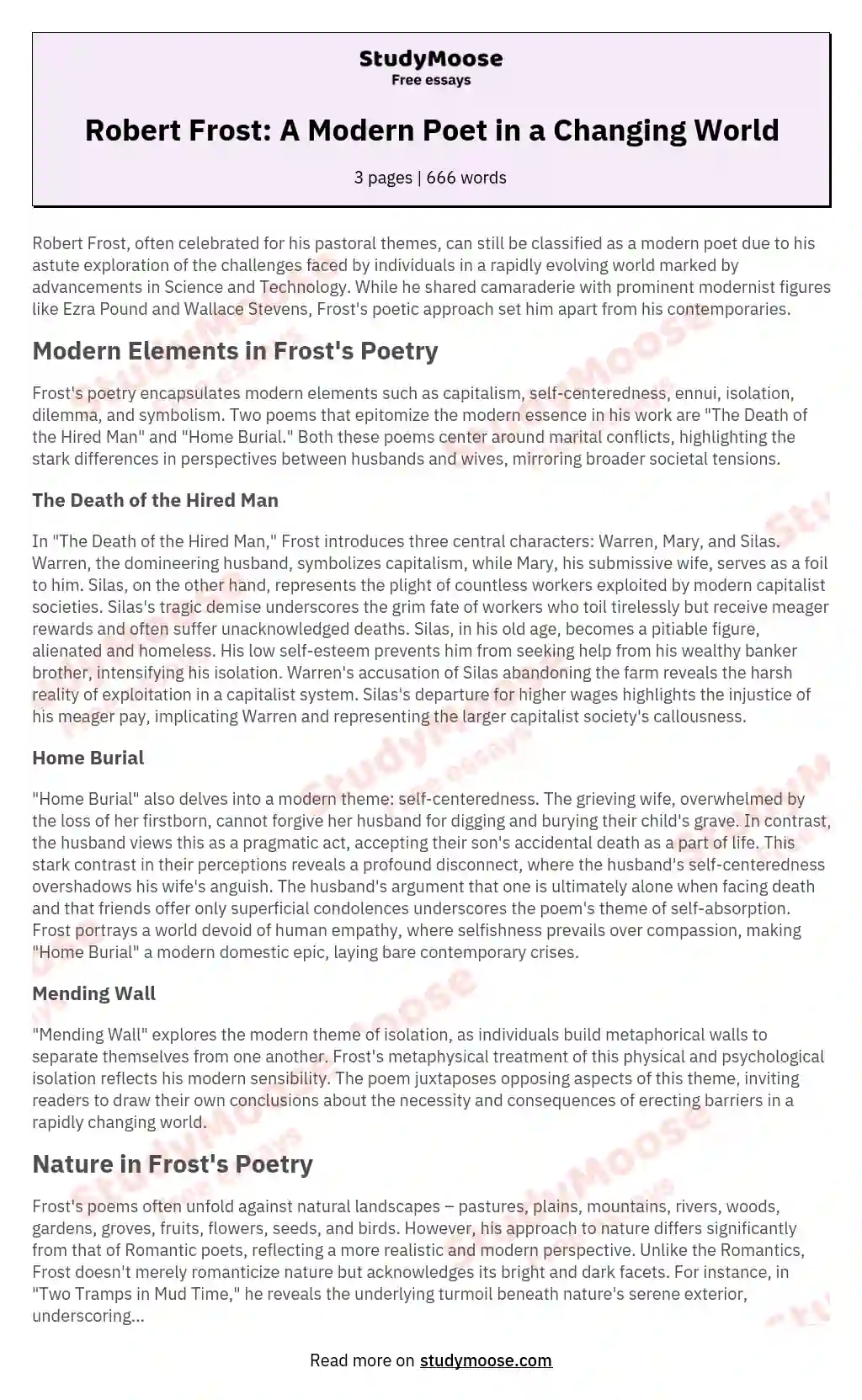 robert frost as a modern poet research paper