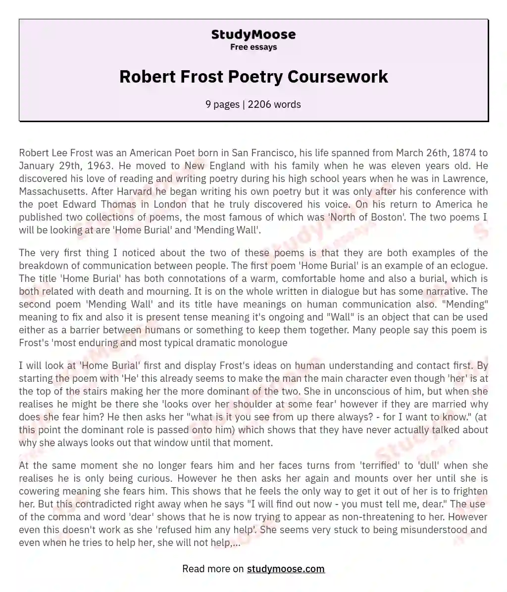 Robert Frost Poetry Coursework essay