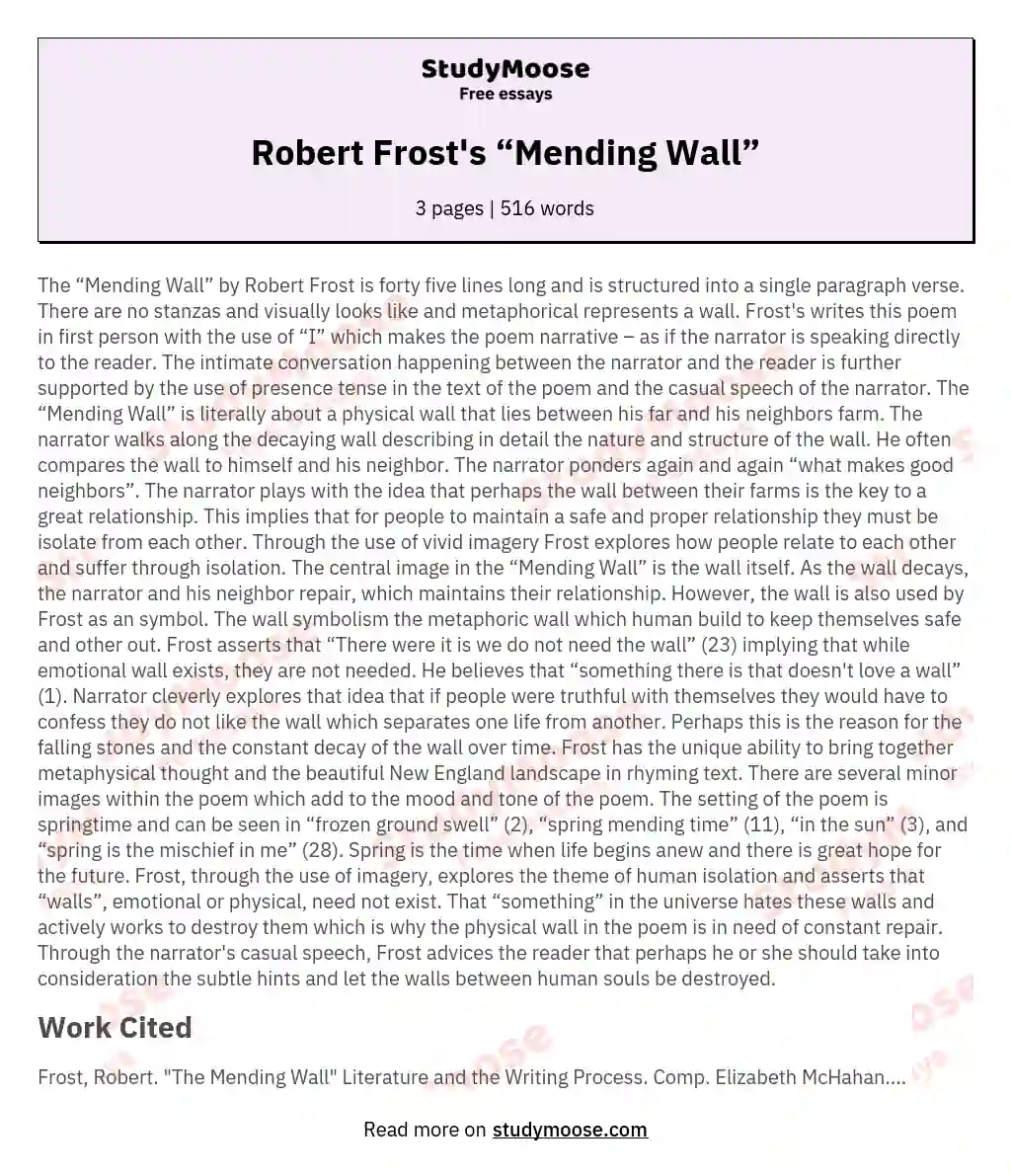 The Mending Wall By Robert Frost, Summary, Meaning & Analysis - Video &  Lesson Transcript