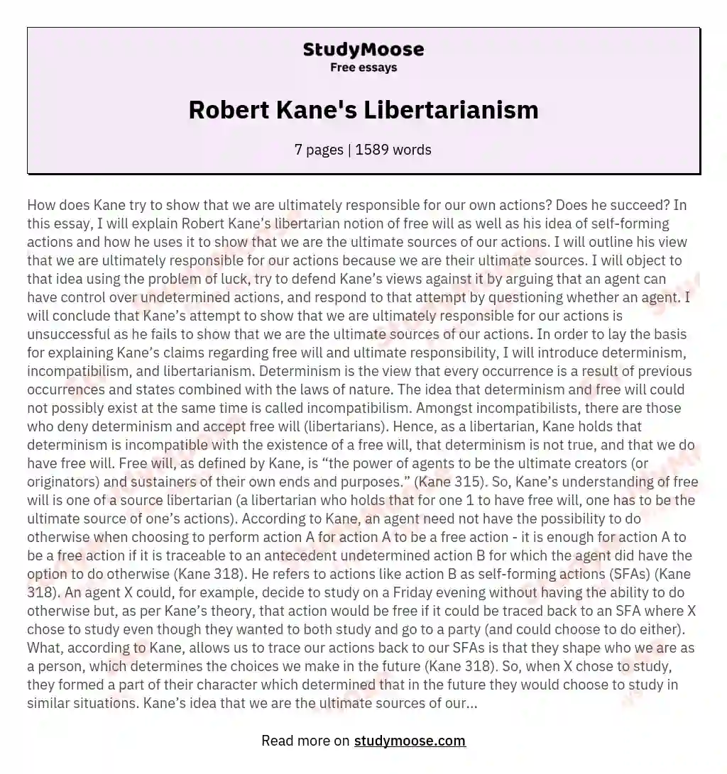 Robert Kane's Libertarianism