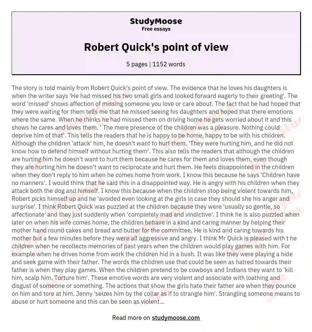 Robert Quick's point of view essay